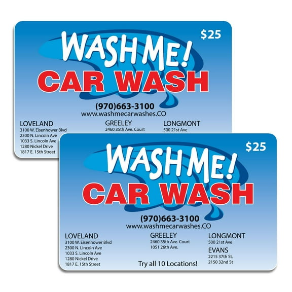 Wash Me! Car Wash $50 Gift Card Multi-Pack, 2 x $25