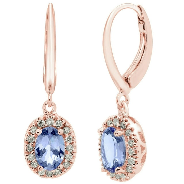 Oval Cut Genuine Gemstone and 0.16 CT. T.W. Diamond Dangle Earrings in 14K Gold