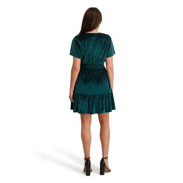 slim fit dress slacks Charmed Moments Velvet Mini Dress in Hunter Green main image 0