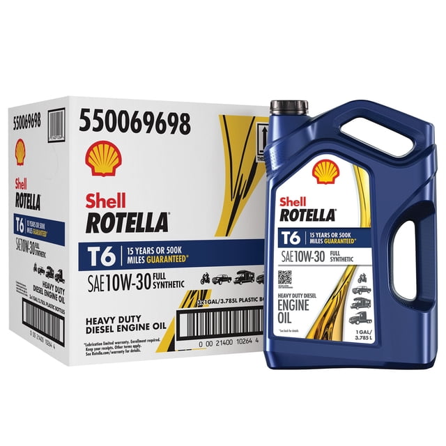 Shell Rotella T6 Full Synthetic 10W30 3-pack/1 gallon bottles