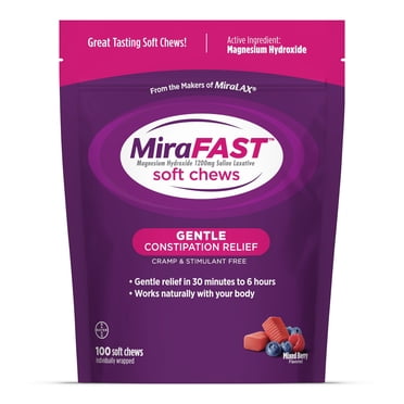 MiraFAST Soft Chews, Gentle Constipation Relief for Kids & Adults, Mixed Berry Flavor, 100 ct.
