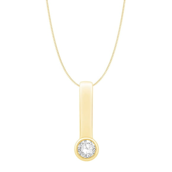 0.14 CT. T.W. Round Cut Diamond Bezel Stick Pendant Necklace in 14K Gold