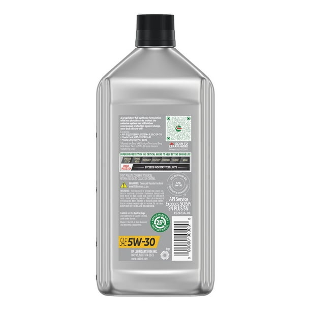 Castrol GTX Full Synthetic High Mileage Motor Oil 5W-30, 6 pack, 1