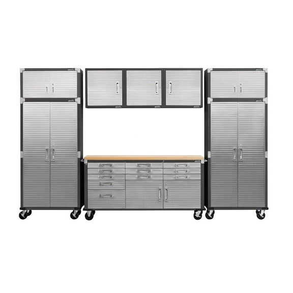 Seville Classics UltraHD 8-Piece Steel Garage Cabinet Storage Set with Rolling Workbench, 12' Wide