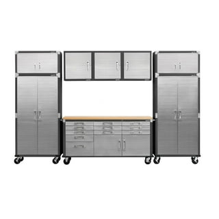 Seville Classics UltraHD 8-Piece Steel Garage Cabinet Storage Set with Rolling Workbench, 12' Wide