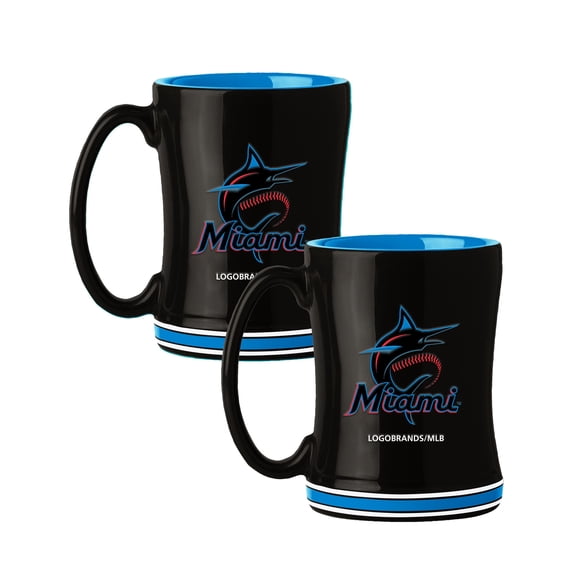 Logo Brands Miami Marlins 14oz Relief Mug Set