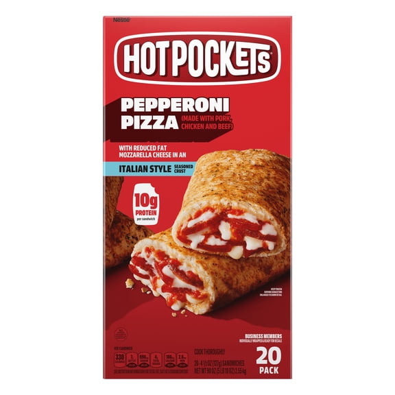 Hot Pockets Pepperoni Pizza Frozen Snacks, Italian Style Seasoned Crust, 90 oz., 20 pack (Frozen)