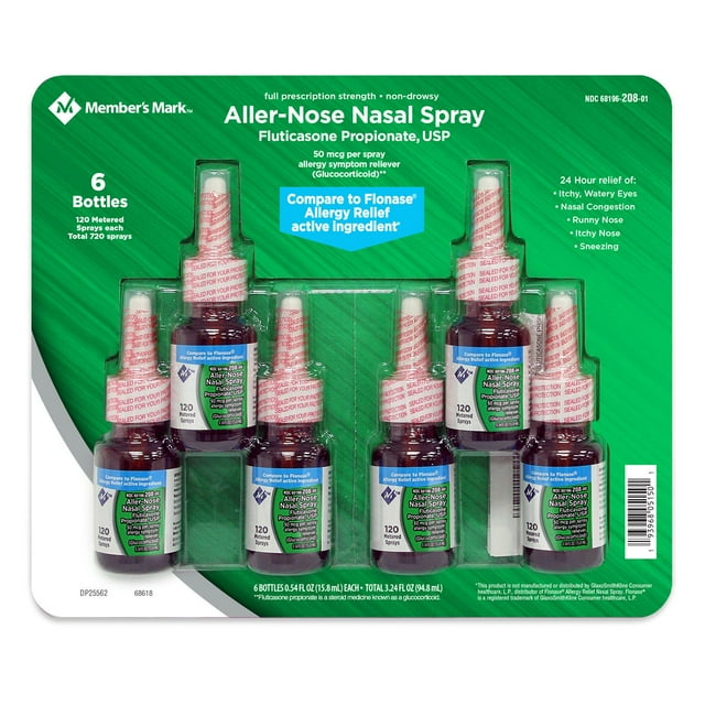 Member's Mark Aller-Nose Fluticasone Propionate Nasal Spray, 50 mcg (0.54 fl. oz., 6 ct.)