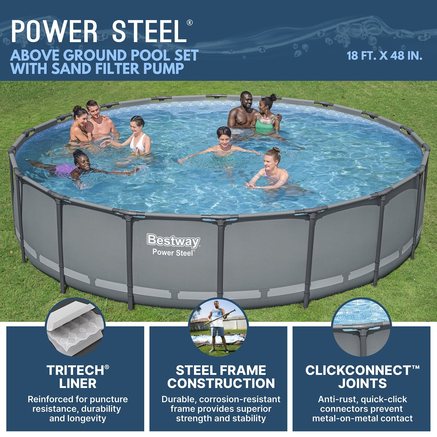 pool様 Bestway Power Steel 18' x 48” Round Above Ground Pool Set
