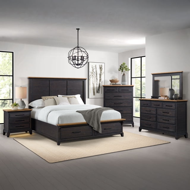 Society Den Johnshaven King Storage 3PC Bedroom Set in Espresso & Brown