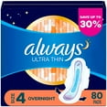 thumbnail image 1 of Always Ultra Thin Overnight Pads with Flexi-Wings, Unscented, Size 4, 80 ct., 1 of 9