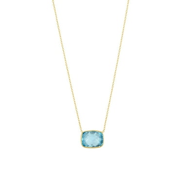 Cushion Cut Gemstone Bezel Set Necklace in 14K Gold