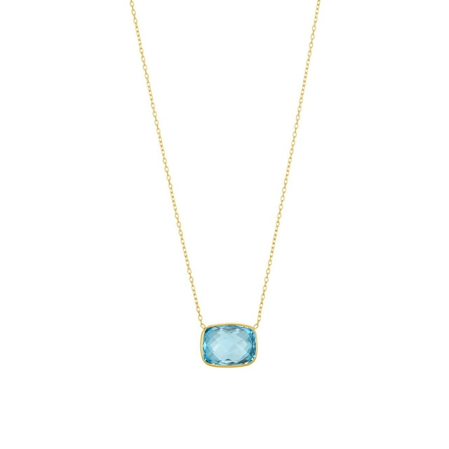 Cushion Cut Gemstone Bezel Set Necklace in 14K Gold