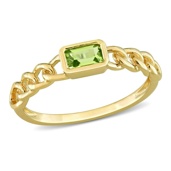 Emerald Cut Peridot Link Ring in 14K Gold