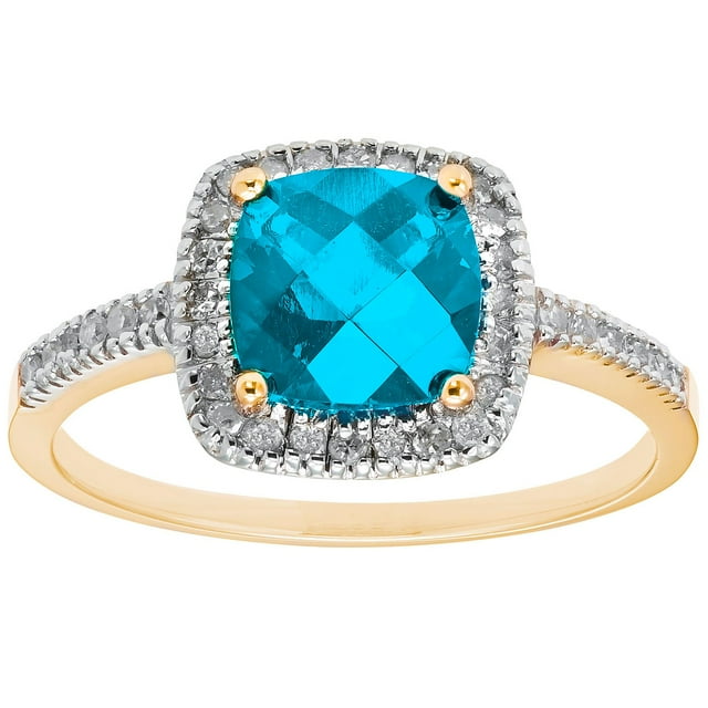 Cushion Cut Gemstone & 0.18 CT.T.W. Halo Diamond Ring in 14K Gold