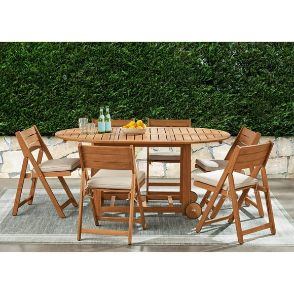 Member's Mark FSC Teak Folding Dining Set with Sunbrella Fabric, 7pc