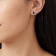 thumbnail image 4 of Baguette Cut Gemstone & 0.12 CT. TW Diamond Stud Halo Earrings in 14K Gold, 4 of 5