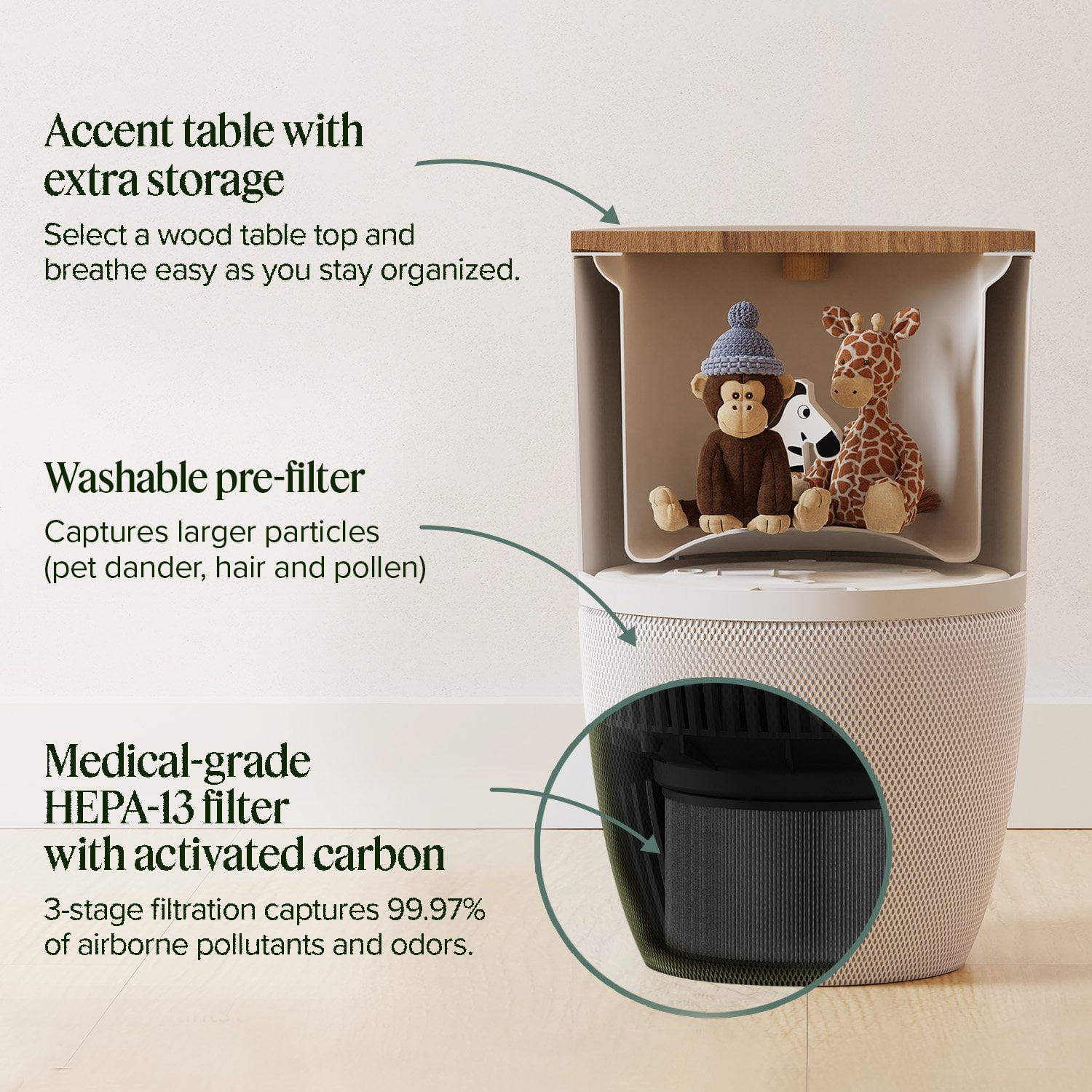 Dupray Air Purifier with Planter and Custom Walnut Accent Table