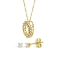 thumbnail image 2 of .49 CT.T.W. Yellow Gold Stud Earrings & Open Center Multi-Row Circle Pendant Necklace, 2 of 4