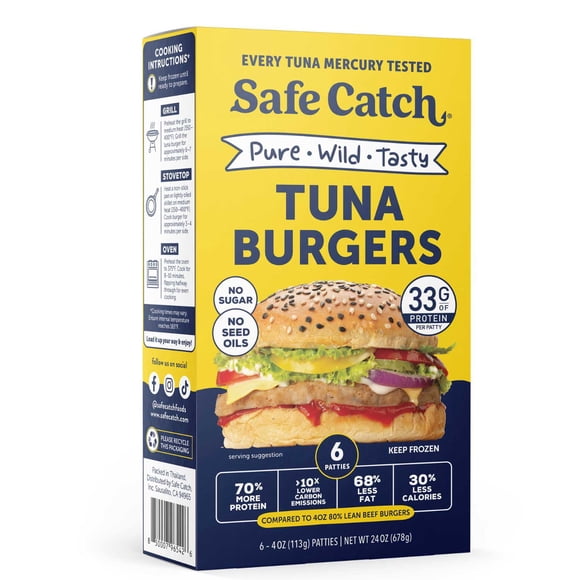 Safe Catch Tuna Burger, Frozen, 24 oz, 6 ct.