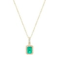 thumbnail image 3 of Emerald Cut Lab Created Gemstone & Diamond Halo Pendant Necklace in 14K Gold, 3 of 4