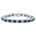 thumbnail image 1 of Emerald Cut Lab Created Gemstone Halo Tennis Bracelet in Sterling Silver, 1 of 4