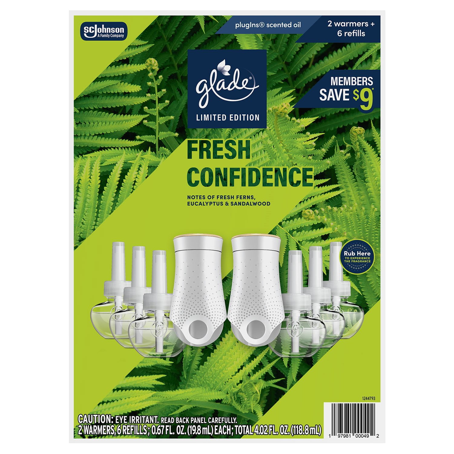 Glade PlugIns Scented Oil, Fresh Confidence, 2 Warmers + 6 Refills
