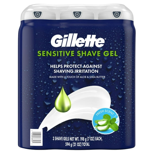 Gillette Sensitive Shave Gel with Aloe & Shea Butter, 7 Ounce (Pack of 3)