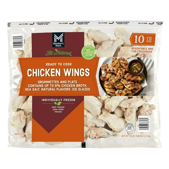Member's Mark Bone In Chicken Wings, Frozen, 10 lbs.