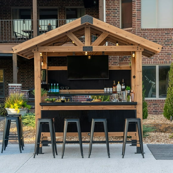 Backyard Discovery Palisades Outdoor Cedar Bar with PowerPort