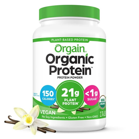 Orgain Organic 21g Plant-Based Protein Powder, Vanilla Bean 2.74 lbs.