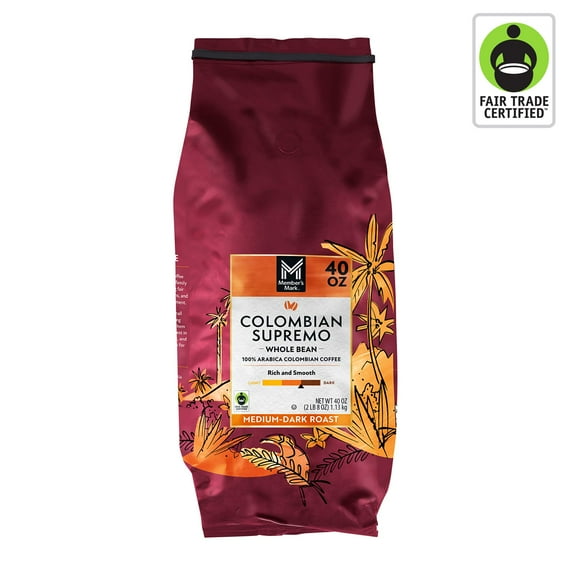 Member's Mark Medium-Dark Roast Whole Bean Coffee, Colombian Supremo, 40 oz.