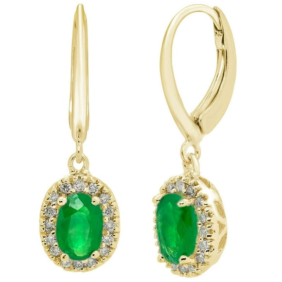 Oval Cut Genuine Gemstone and 0.16 CT. T.W. Diamond Dangle Earrings in 14K Gold