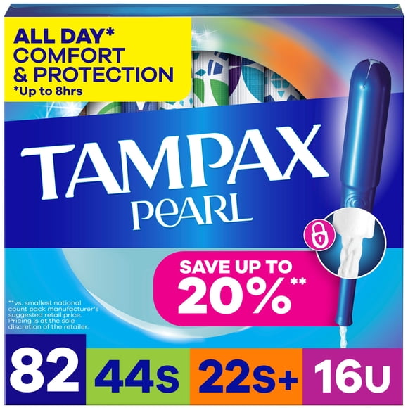 Tampax Pearl Tampons Trio Pack, Unscented, 82 ct.