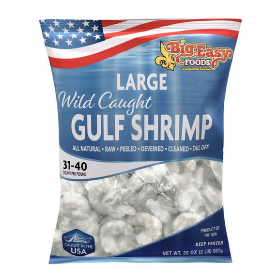 Big Easy Foods Wild Caught Large Raw Gulf Shrimp, Frozen, 31-40 ct. per pound, 2 lbs.