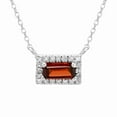 thumbnail image 1 of Baguette Cut Gemstone and 0.06 CT. T.W. Diamond Halo Pendant Necklace in 14K Gold, 1 of 2