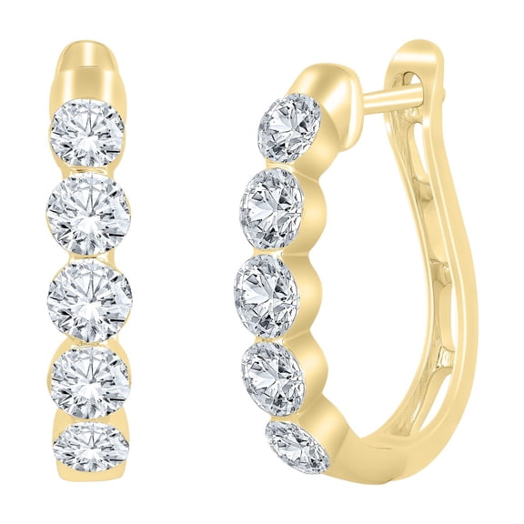 Lab Created Round Cut 1.96 CT. T.W. 5-Stone Floating Hoop Earrings in 18K Gold