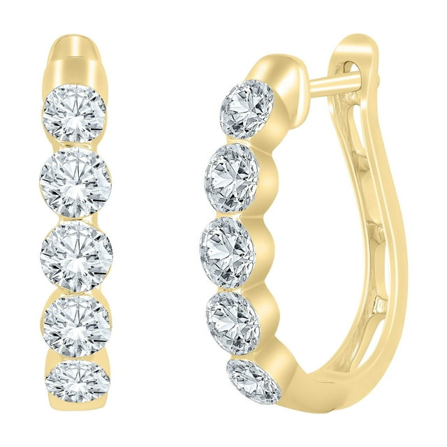 Lab Created Round Cut 1.96 CT. T.W. 5-Stone Floating Hoop Earrings in 18K Gold