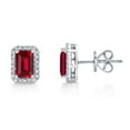 thumbnail image 3 of Emerald Cut Lab Created Gemstone & 0.11 CT. T.W. Diamond Stud Earrings in Sterling Silver, 3 of 5