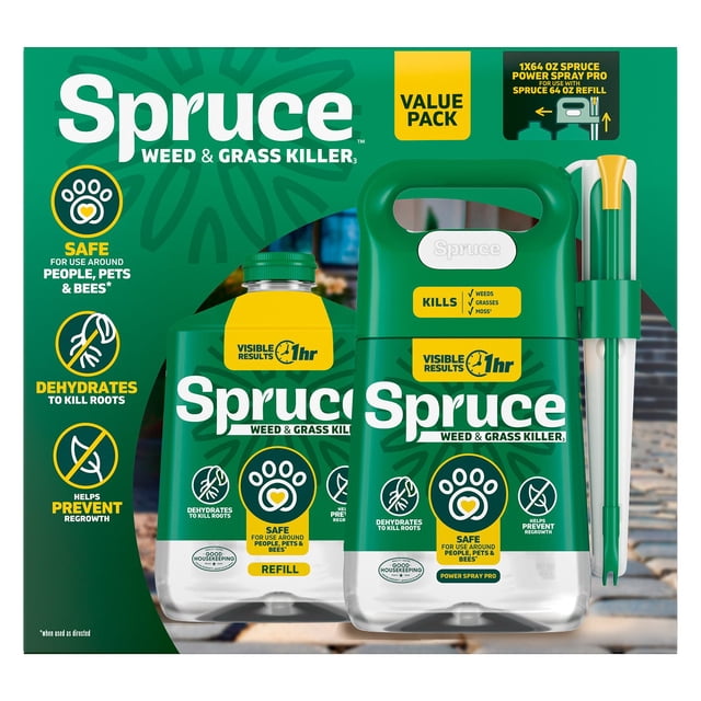 Spruce Weed & Grass Killer Kit, 1 Power Spray Starter Kit and 1 Refill, 64oz x 64oz