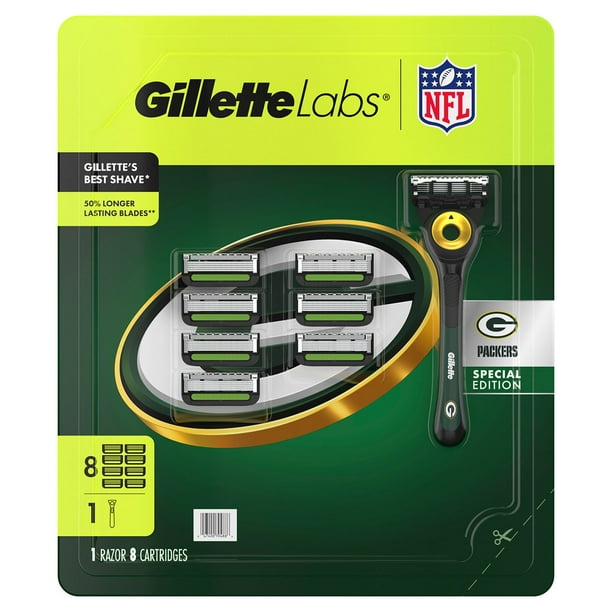 Gillette Labs NFL Green Bay Packers Men's Razor, Handle + 8