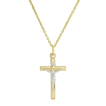 Two-Tone Crucifix Pendant in 14K Yellow Gold