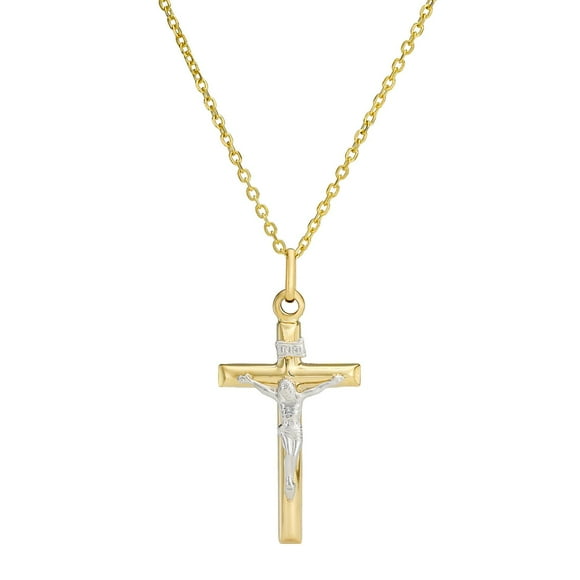 Two-Tone Crucifix Pendant in 14K Yellow Gold