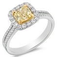 thumbnail image 2 of 1.10 C.T. TW Cushion Cut Natural Yellow Halo Diamond Ring in 18K Gold, 2 of 5