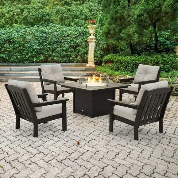 POLYWOOD Gulf Shores Deep Seating Fire Chat Set with Sunbrella Fabric, 5pc