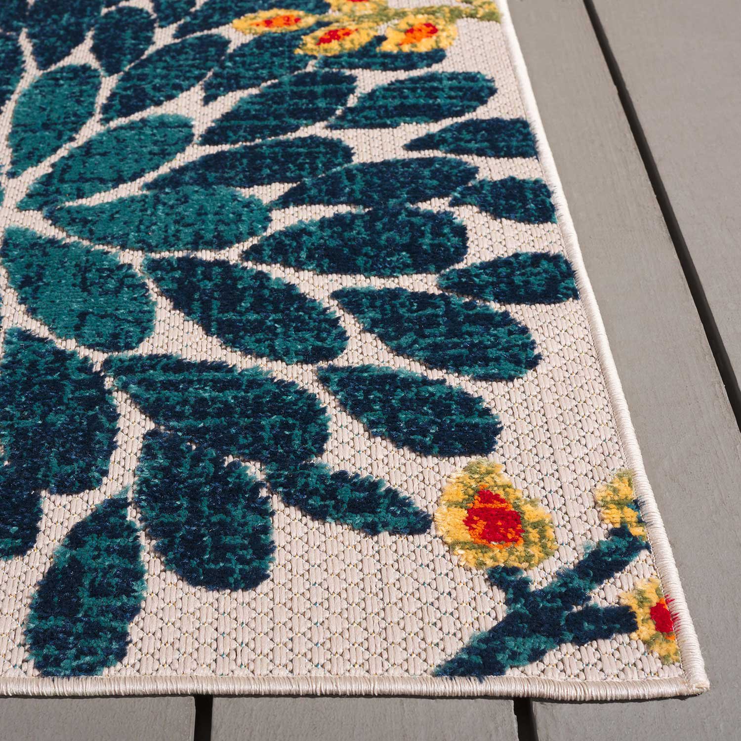 Safavieh Barbados Collection Tappeto Tropicale Per Interni/Esterni - 244 X 305 Cm - Corallo Su Teal/Blu, Motivo Foglie