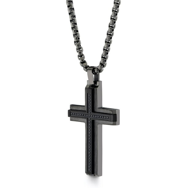 Spartan Stainless Steel with Black Spinel Gemstones Men's Cross