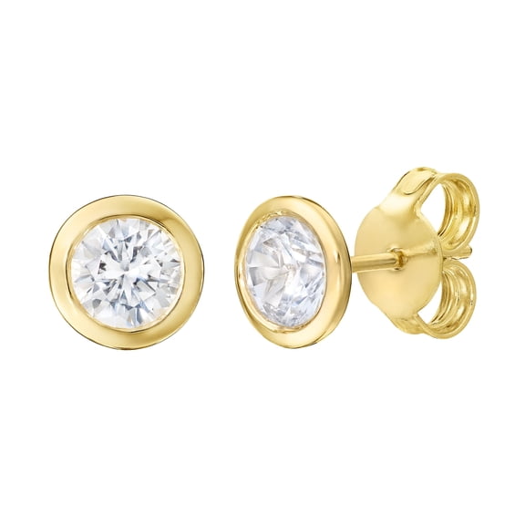 Lab Created White Sapphire Bezel Set Stud Earrings in 14K Gold