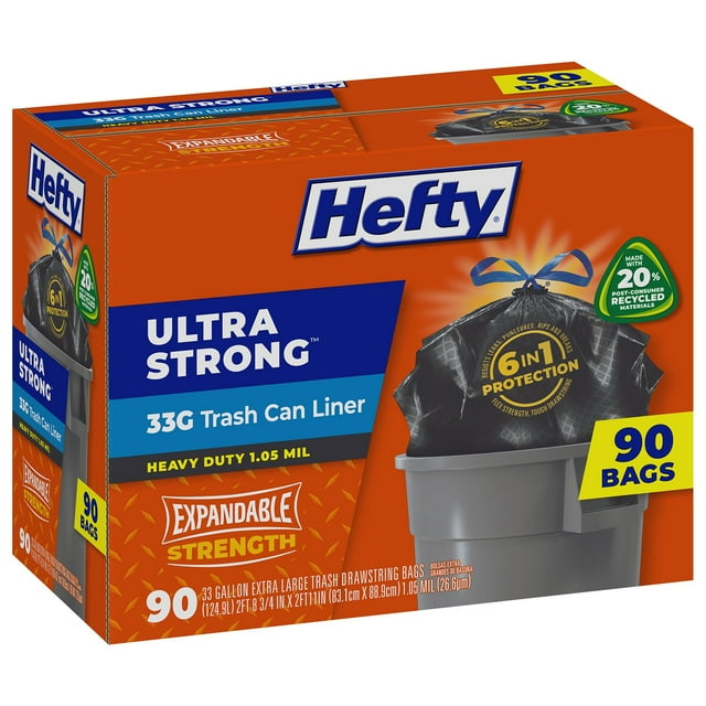 Hefty Ultra Strong Drawstring Trash Bags, Unscented 33 gal., 90 ct.