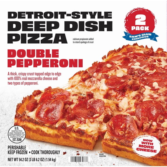 Detroit-Style Double Pepperoni Pizza, Frozen, 2 pk